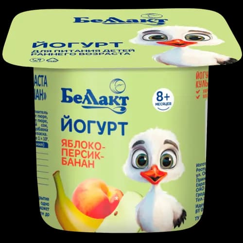 Йогурт Беллакт детский, яблоко, персик и банан, 3%, 100 г