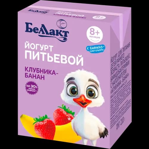 Йогурт питьевой Беллакт детский, клубника и банан, 2.6%, 210 г