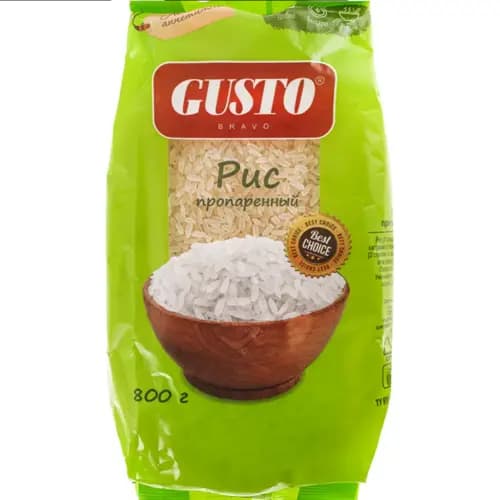 Рис Gusto длиннозерный, шлифованный, пропаренный, 800 г