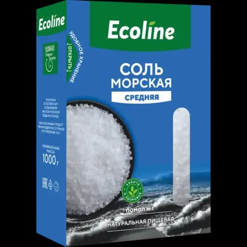 Соль морская Эколайн натуральная пищевая, помол №1, 1 кг