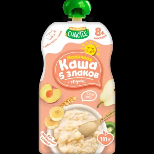 Каша 5 злаков Маленькое счастье молочная + фрукты, 111 г