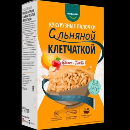 Кукурузные палочки Лидкон с клетчаткой льняной, яблоко-тыква, 100 г