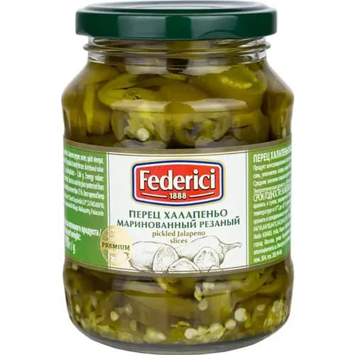 Перец халапеньо Federici маринованный резаный, 370 мл