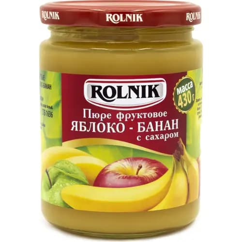 Пюре фруктовое Rolnik яблоко-банан с сахаром, 430 г