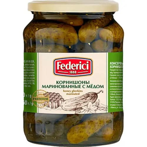 Корнишоны Federici маринованные с мёдом, 720 мл