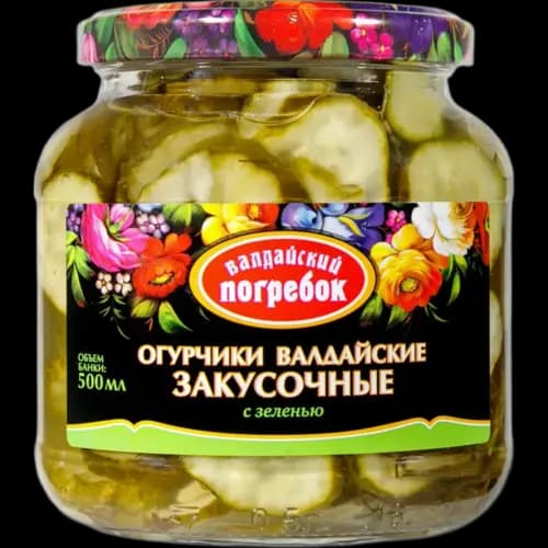 Огурчики закусочные Валдайский погребок нарезанные с зеленью, 500 мл