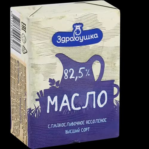 Масло сладкосливочное Здравушка несоленое, 82.5%, 180 г