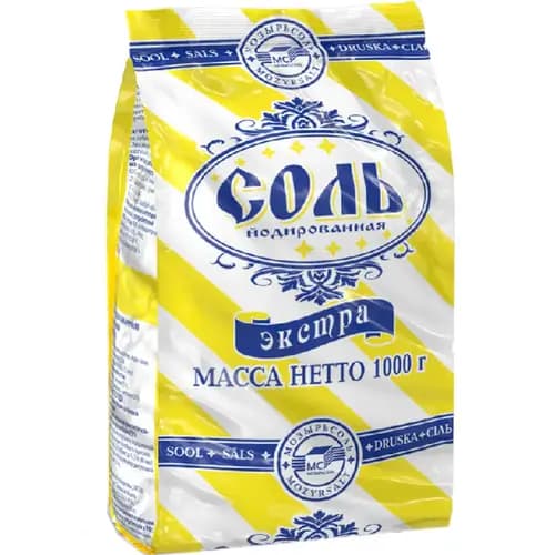 Соль пищевая Мозырьсоль экстра, йодированная, 1 кг