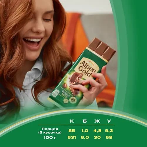 Шоколад Alpen Gold молочный с фундуком, 80 г 2