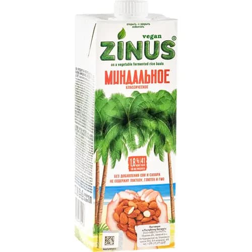 Молоко миндальное Zinus 1.8%, 1 л