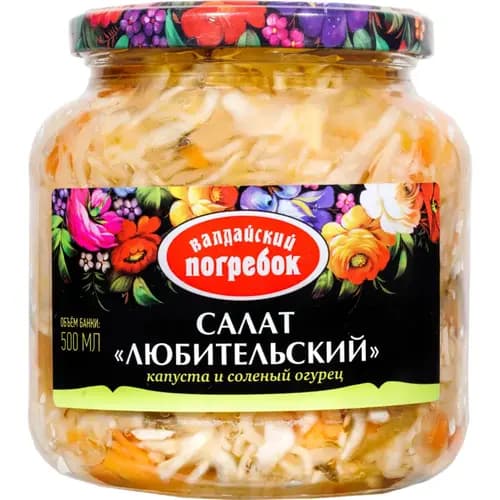 Салат Валдайский погребок Любительский с капустой и соленым огурцом, 500 мл