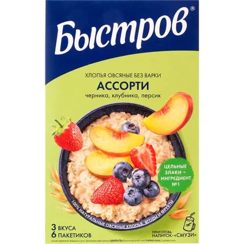 Каша овсяная Быстров клубника, персик, черника, 240 г
