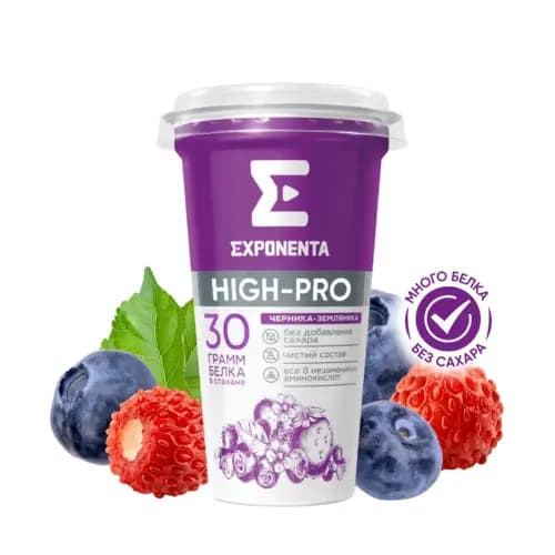 Напиток кисломолочный Exponenta High-pro, без сахара черника-земляника, 0.25 кг