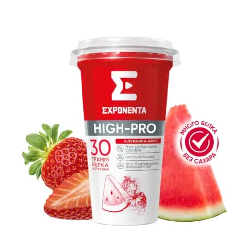 Напиток кисломолочный Exponenta High-pro, без сахара, клубника-арбуз, 0.25 кг