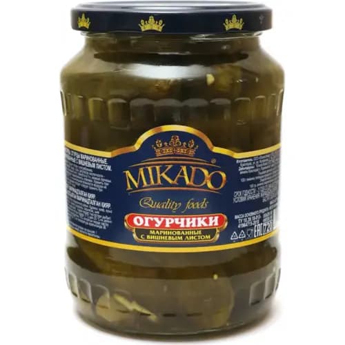 Огурчики маринованные Mikado с вишневым листом, 680 г