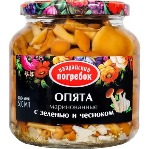 Опята консервированные Валдайский погребок маринованные, с зеленью и чесноком, 500 г