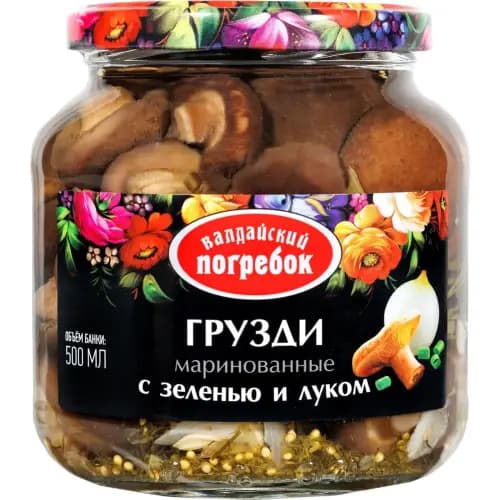 Грузди консервированные Валдайский погребок мариновованные, с зеленью и луком, 500 г
