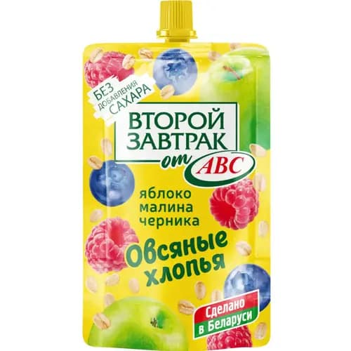 Десерт фруктовый Второй завтрак из яблок,малины и черники с овсяными хлопьями, 200 г