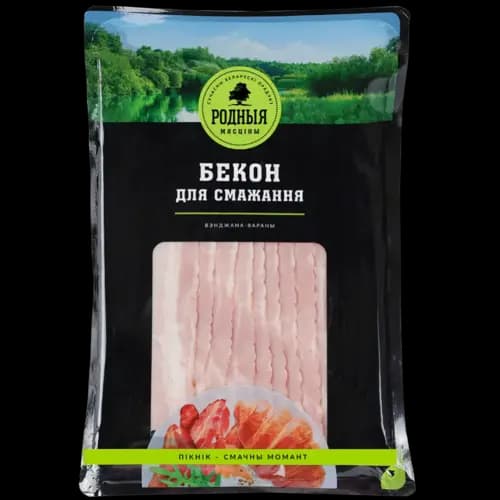 Продукт копчено-вареный из свинины мясной Бекон для жарки 220 г