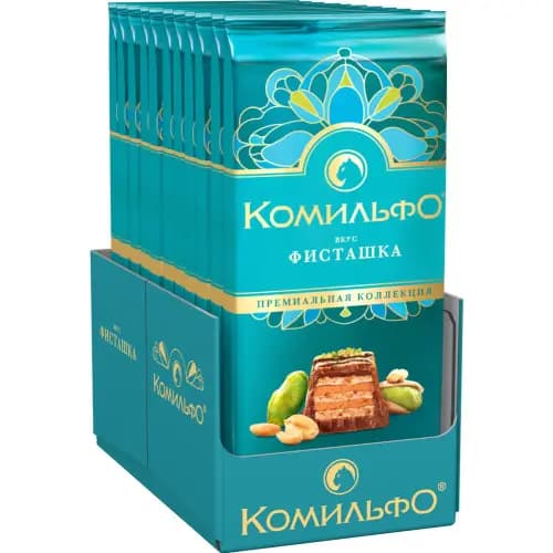 Шоколад Комильфо молочный и белый шоколад с вафлей, со вкусом фисташки, 102 г 3