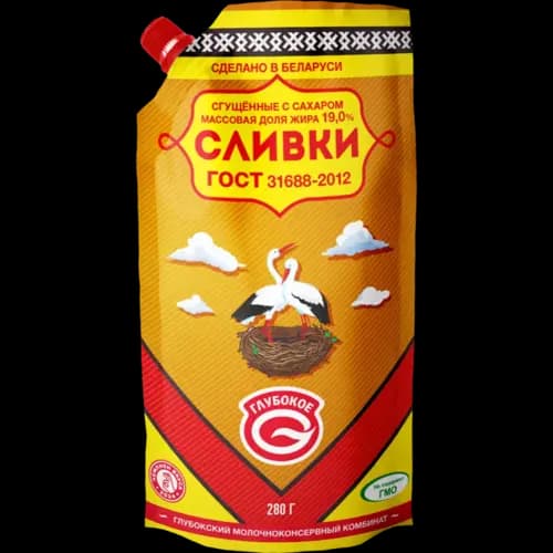 Сливки сгущенные Глубокое с сахаром, 19%, 280 г
