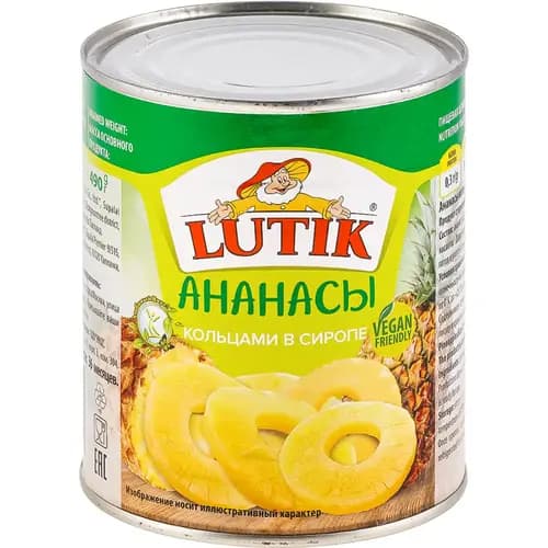 Ананасы консервированные Lutik кольца в сиропе, 825 г
