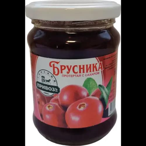 Брусника Терский Привозъ протёртая с сахаром, 300 г