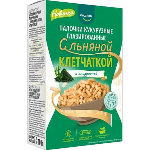 Кукурузные палочки  Лидкон с льняной клетчаткой и спирулиной, 100 г
