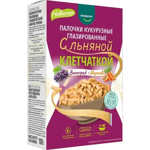 Кукурузные палочки  Лидкон с льняной клетчаткой, виноград и морковь, 100 г