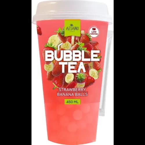 Чайный напиток Aziano Bubble tea негазированный, клубника, джус боллы и банан, 0.45 л