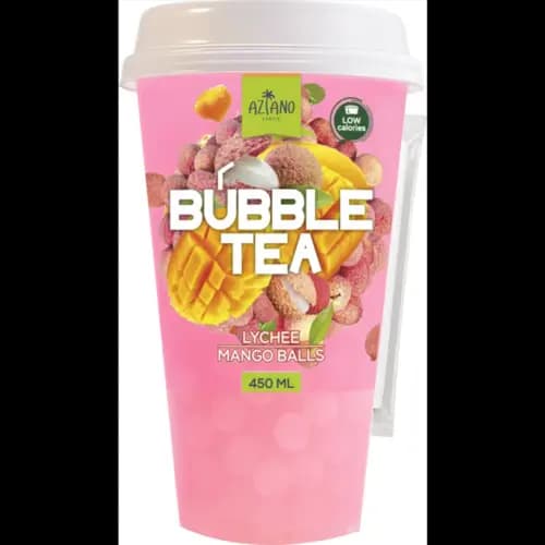 Чайный напиток Aziano Bubble tea негазированный, личи, джус боллы и манго, 0.45 л