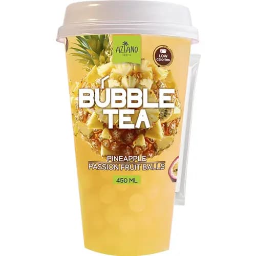 Чайный напиток Aziano Bubble tea негазированный, ананас, джус боллы и маракуйи, 0.45 л