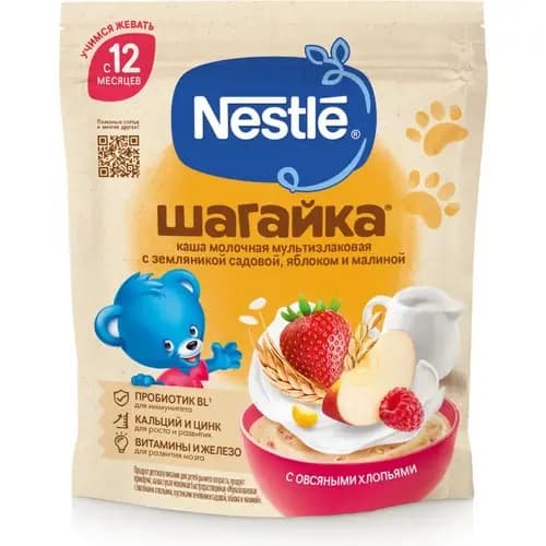 Каша молочная Nestle 5 злаков, земляника-яблоко-малина, 190 г
