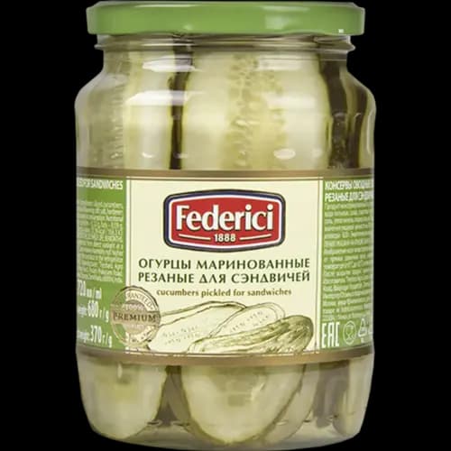 Огурцы маринованные Federici резаные для сэндвичей, 680 г