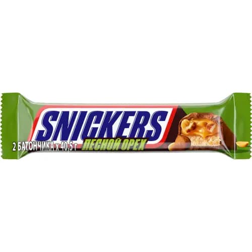Шоколадный батончик Snickers с лесным орехом, 2х40.5 г