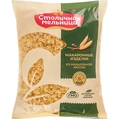 Макароны Столичная мельница рожки рифленые, 450 г