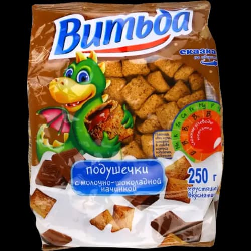 Сухой завтрак Витьба подушечки, с молочно-шоколадной начинкой, 250 г