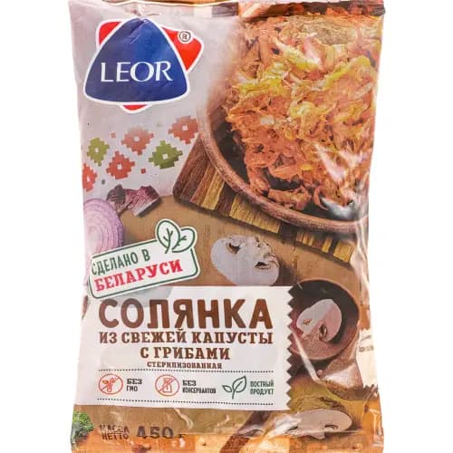 Солянка Leor из свежей капусты с грибами стерилизованная, 450 г