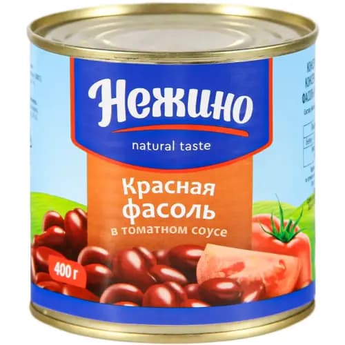 Фасоль консервированная Нежино красная в томатном соусе, 400 г