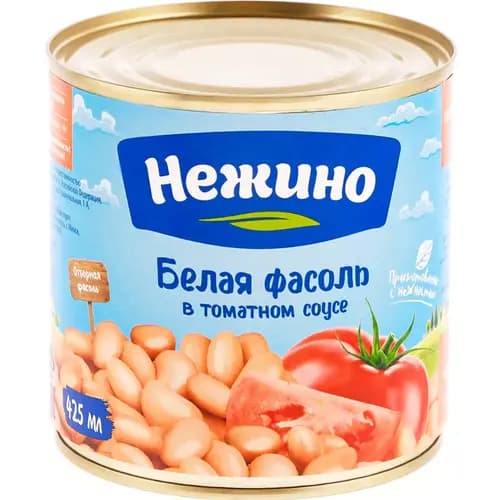 Фасоль консервированная Нежино белая, в томатном соусе, 400 г