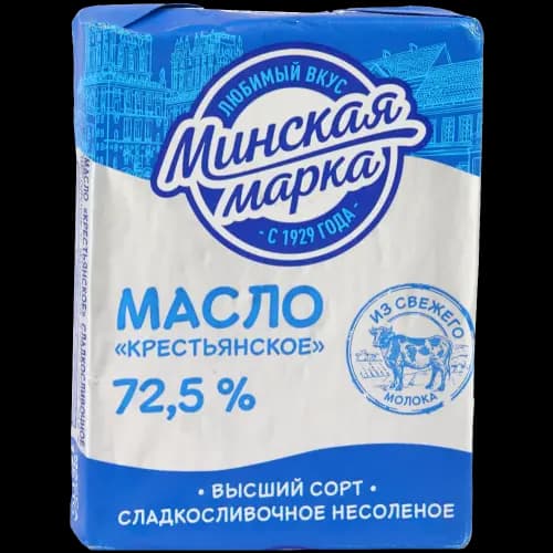 Масло сладкосливочное Минская марка Крестьянское, несоленое, 72.5%, 180 г