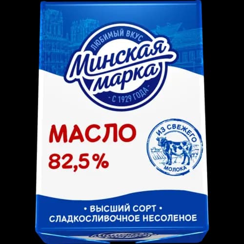 Масло сладкосливочное Минская марка несоленое, 82.5%, 180 г