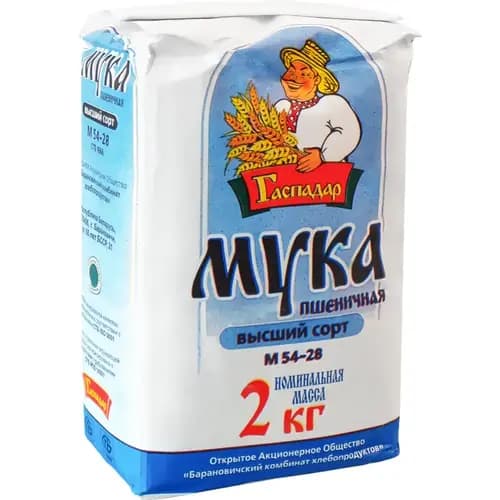 Мука пшеничная Гаспадар М 54-28, высший сорт, 2 кг