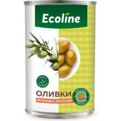 Оливки зеленые Эколайн , c лососем, 280 г